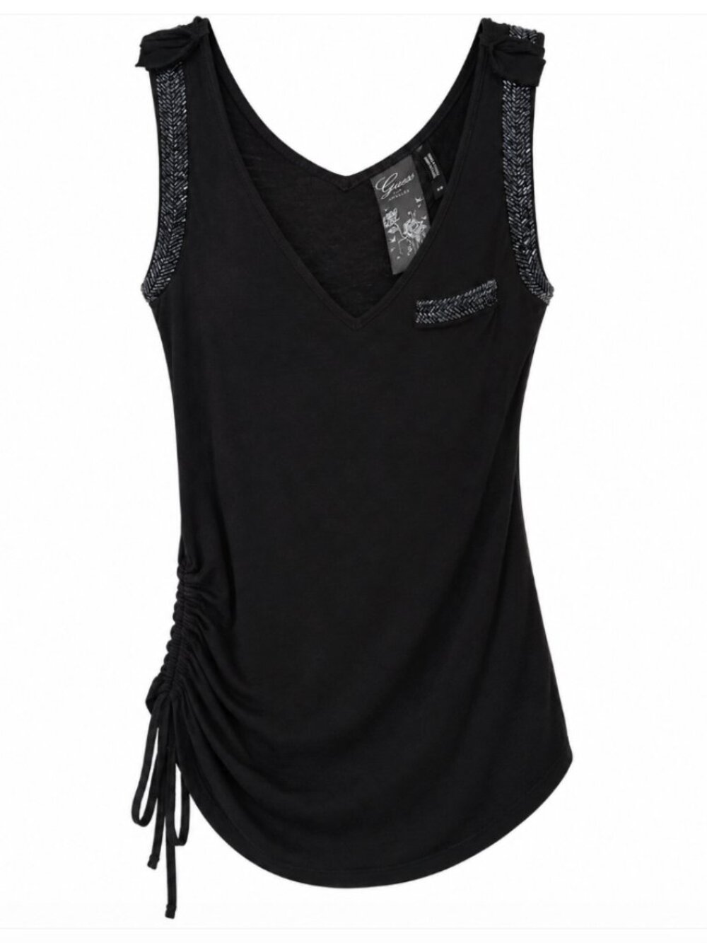 GUESS Black Beaded Embellished Ruched Sleeveless Top XS
